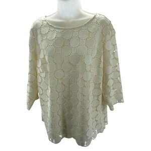 Talbots‎ Ivory Lace Circle Overlay 3/4 Sleeve Boat Neck Shirt Women 1X NEW